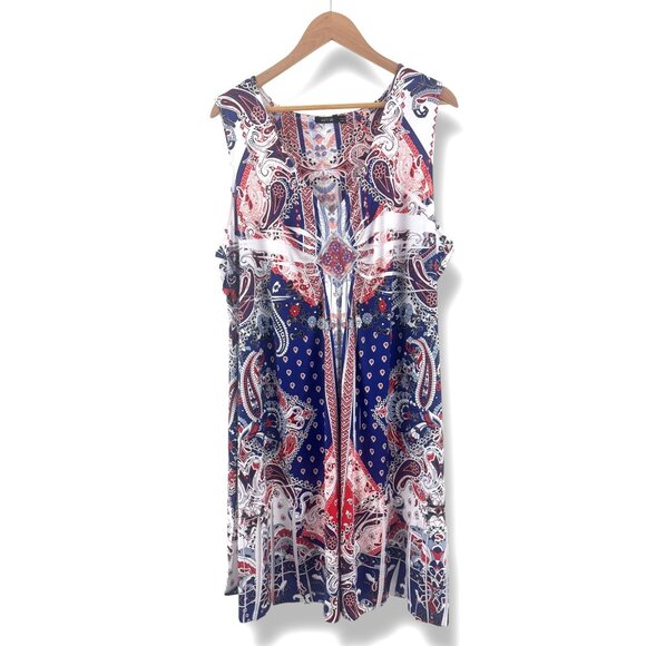 Red White Blue Abstract Sublimation Embellished Dress‎ Size 3X 22 24 26 Plus Sz - Picture 10 of 10